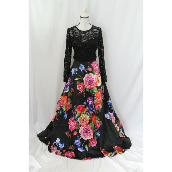 B Darlin Dresses & Skirts - B. Darlin Womens Juniors Black Floral Two Piece Skirt and Lace Top Set 11/12 NWT